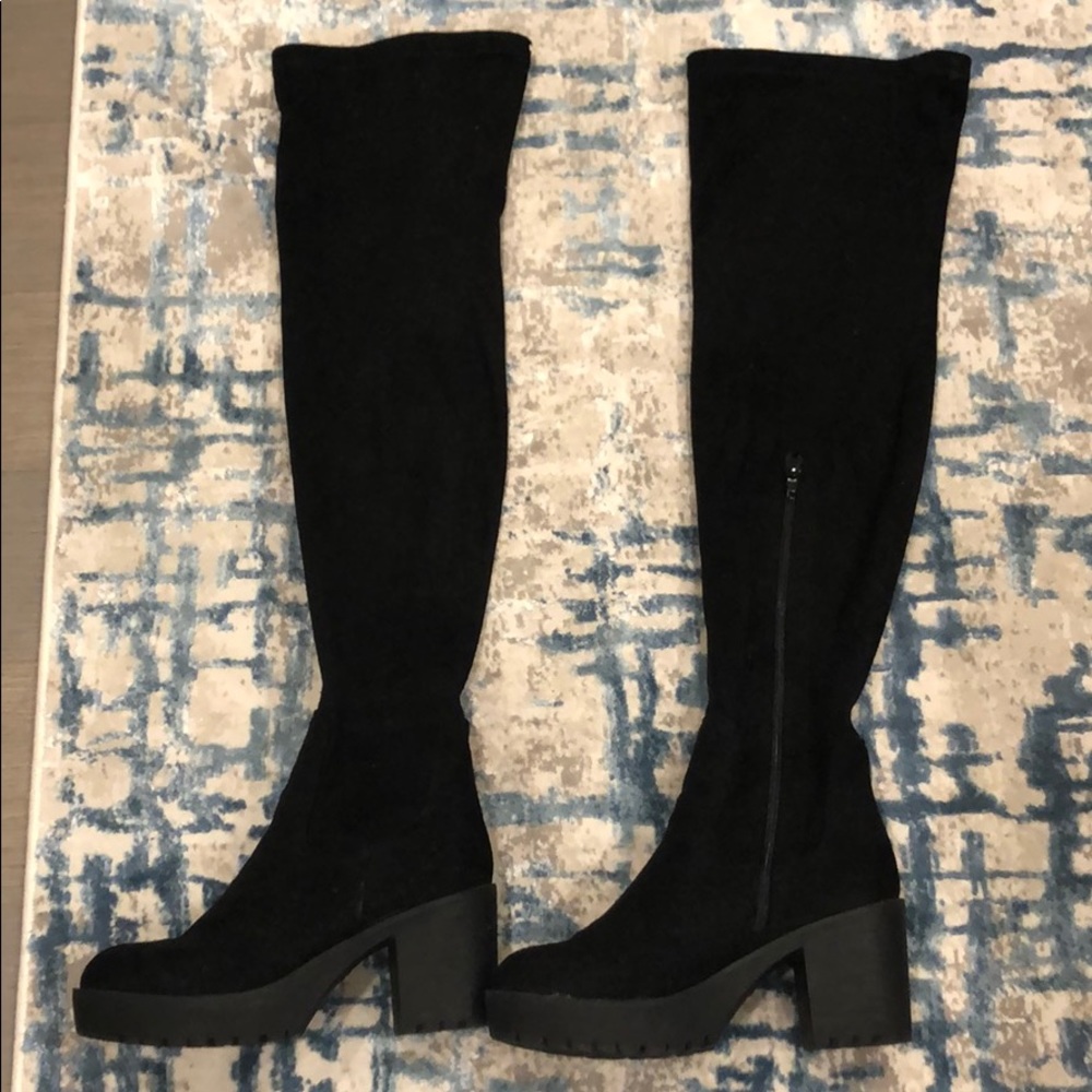 Black over the knee sock boots with thick heel